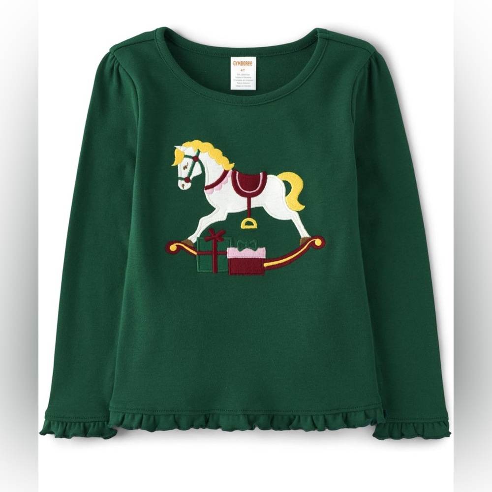 Gymboree Girls' Toddler Embroided Graphic Long Sleeve T-Shirt w Rocking Horse
